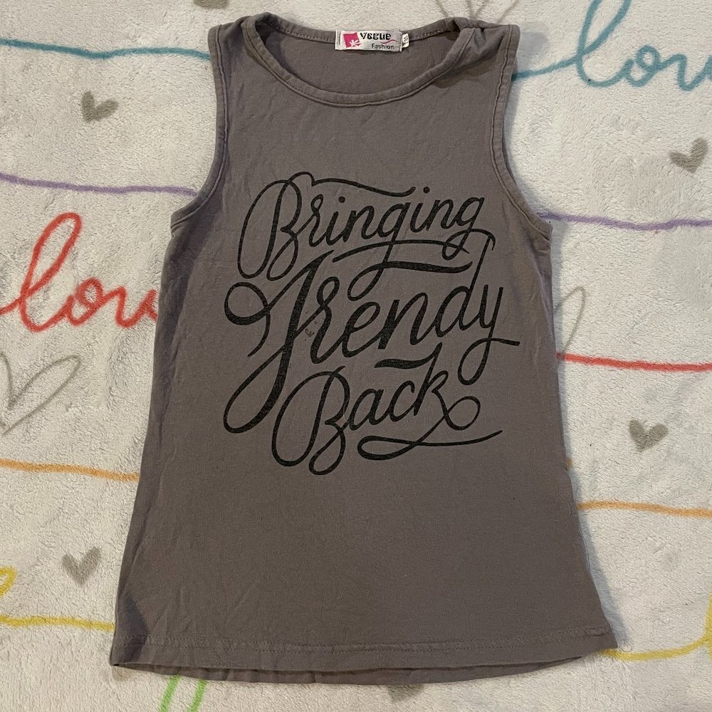 Gray Bringing Trendy Back Tank Top Shirt Girls sz M 7 / 8